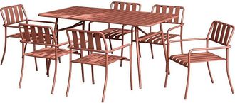 Vente-Unique Comedor de jard&iacute;n de metal: mesa de 160 cm y 6 sillas - Terracota - BIRMOS de MYLIA