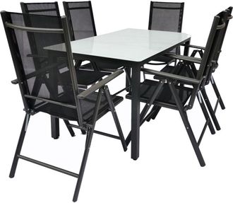 VCM 7 Pcs Conjunto De Muebles De Jard&iacute;n Grupo De Asientos Grupo De Comedor 1xmesa, 6x Sillas Mesa Dimensiones Aprox. Al. 76 X An. 140 X P. 80 Cm Juego De 