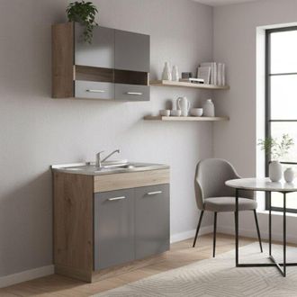 Dmora Cucina Completa Taurano, Cucinino 2 Ripiani, Fori Piano Cottura e Lavello a Carico del Cliente, 3 Vani, Nero Antracite