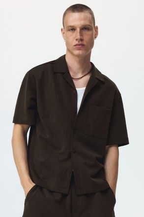 H&M Relaxed Fit Resort Shirt in Dark Khaki Green at Nordstrom, Size Medium