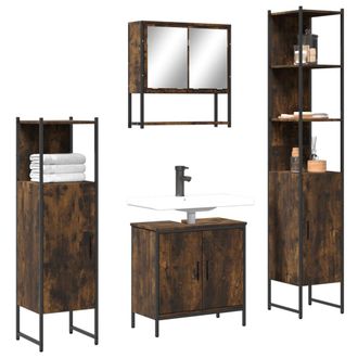 vidaXL Vidaxl - Set De Muebles Ba&ntilde;o 4 Pzas Madera Contrachapada Roble Ahumado