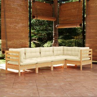 vidaXL Muebles De Jard&iacute;n 5 Piezas Cojines Madera De Pino Crema Vidaxl