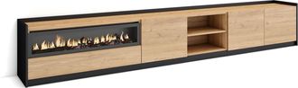 Skraut Home Skraut Home - Mueble Tv, Televisi&oacute;n, 310x37x50cm, Para Tv Hasta 80, Chimenea El&eacute;ctrica, Roble Y Negro