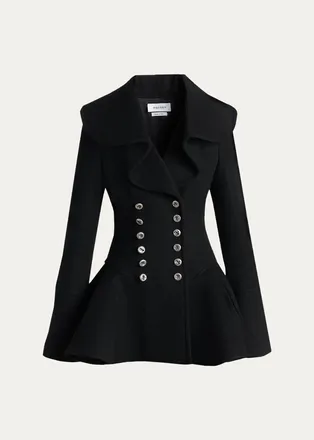 Alexander McQueen Ruffle Wool Fitted Double-Breasted Coat