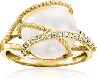 Ross-Simons 12mm Cultured Pearl and. Diamond Ring in 14kt Yellow Gold