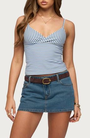 Edikted Emilea Stripe Stretch Cotton Camisole in Blue-And-White at Nordstrom, Size X-Small