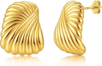 MAX + STONE 14K Yellow Gold Plated Trendy Square Statement Stud Earrings with Pushbacks