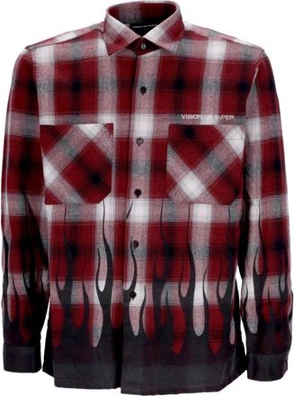 Vision Of Super Flames Lange Mouwen Shirt Druivenwijn - Heren - Casual Overhemden - Veelkleurig - XL - Katoen - Overhemden