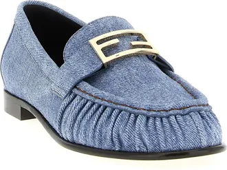 Fendi Womens Blue Calfskin Slip-On Loafers