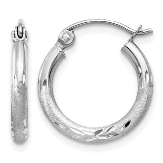 Diamond2Deal 14k Gold Satin and Diamond-cut 2mm Round Hoop Earring