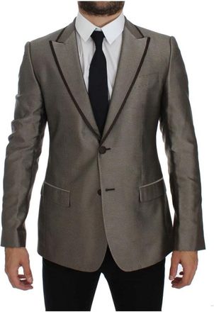 Dolce & Gabbana Bruine Zijden Slim Fit Blazer - Heren - Blazers - Bruin - XS - Leer - Jassen