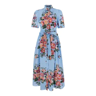 Dolce & Gabbana Midi Dresses, female, Blue, Size: XS Classic Collar Button-Front Midi Dress