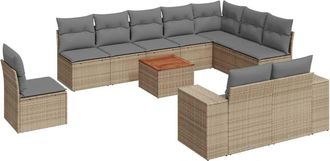 vidaXL Set De Sof&aacute;s De Jard&iacute;n 11pzas Con Cojines Rat&aacute;n Sint&eacute;tico Beige Vidaxl