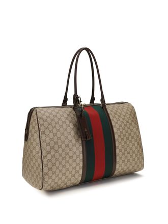 Gucci Womens Gg Travel Bag Web Stripe Vin.san.br-Dk.br-Vrv Cotton; Linen; Polyurethane Vin.san.br/dk.br/vrv Suitcases