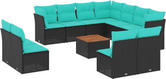 vidaXL Set De Sof&aacute;s De Jard&iacute;n Y Cojines 12 Pzas Rat&aacute;n Sint&eacute;tico Negro Vidaxl