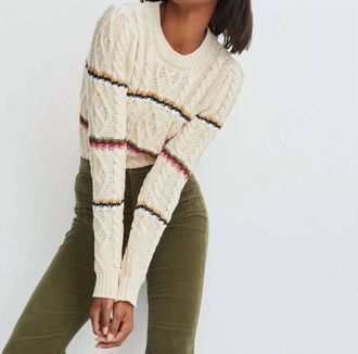 Veronica Beard Pre-Loved Bruna Stripped Cable Knit Sweater In Black/gold/burgundy