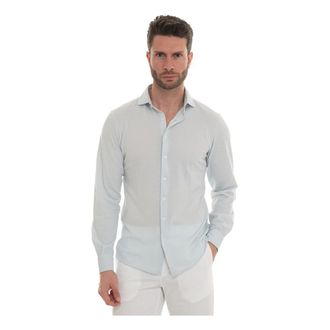 Gran Sasso Polo Shirt met Franse Hals Textuur Stretch - Heren - Casual Overhemden - Blauw - M - Katoen - Overhemden