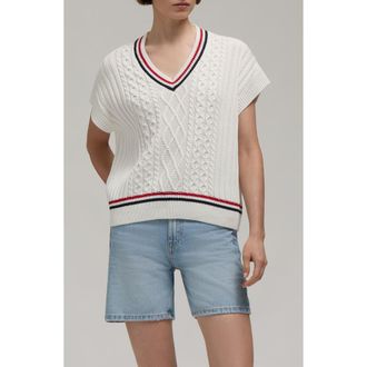 Hunter Stripe Cable Stitch Sweater Vest in Snow-White at Nordstrom Rack, Size X-Large