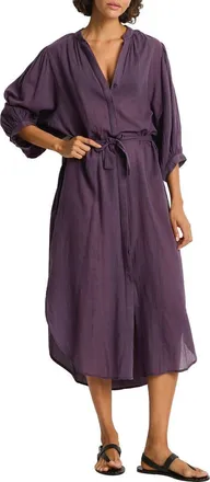 Sea Level Australia Salt Boho Semisheer Cotton Cover-Up Shirtdress in Blackberry at Nordstrom, Size X-Small