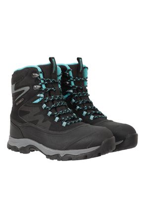 Mountain Warehouse Piste Basher Womens Snow Boots with Rubber Outsole Waterproof Winter Shoes Black