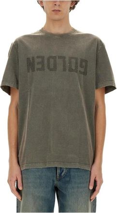 Golden Goose T-shirt met verweerd logo - Heren - T-shirts - Groen - L - Katoen - Tops