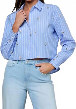 L'agence Cosette Sequined Shirt In Blue Stripe Sequin Flower