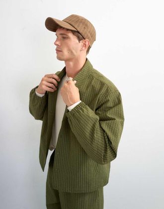 Topman Giacca harrington oversize in nylon ripstop verde-***