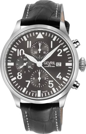 Gevril Group Vaughn Chronograph Grey Leather Swiss Automatic ETA 7750 Watch