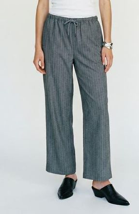 Vero Moda Rhoda Pinstripe Wide Leg Drawstring Pants in Dark Grey Melange De at Nordstrom Rack, Size Medium