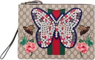 Gucci Pre-owned Clutches, female, Beige, Size: ONE SIZE Pre-owned Canvas clutches