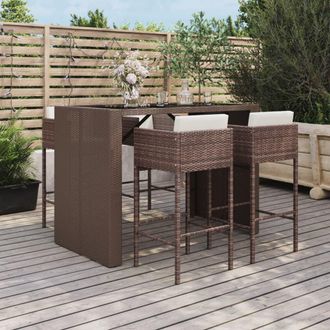 vidaXL Mesa Y Taburetes Altos Jard&iacute;n 5 Pzas Y Cojines Rat&aacute;n Pe Marr&oacute;n Vidaxl