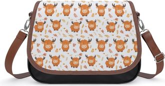 Generic Highland Cow Leaf Crossbody Bags for Women Shoulder Messenger Bag Purse Handbags