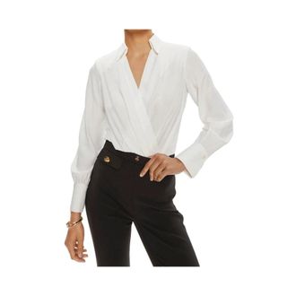 Elisabetta Franchi Tops, Dames, Wit, S, Tule, Bodysuit in viscose georgette stof met ketting