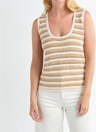Red Haute Sleeveless Crochet Sweater In Sand