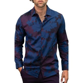 Lords of Harlech Norman Button-Up Shirt in Salerno Floral Dark Blue at Nordstrom, Size Small L