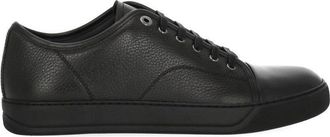 Lanvin Black Textured Leather Metal Eyelets Low-Top Sneakers