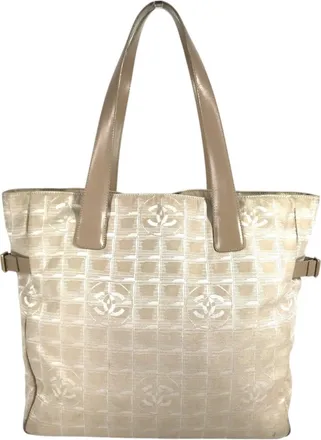 Chanel New Travel Line Beige Nylon Leather Tote Bag (Pre-Owned)