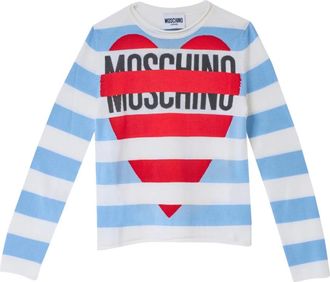 Moschino Maglia Righe Logo - Dames - Ronde hals truien - Veelkleurig - S - Wol - Truien & Vesten