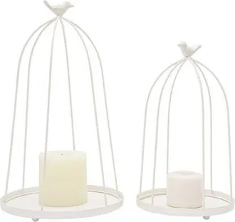 Foreside Home And Garden Bird Pillar Candle Holders Set of 2 in White at Nordstrom