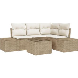 vidaXL Garden Sofa Set 5 pcs Beige Poly rattan Vidaxl