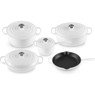 LE CREUSET Signature 9-Piece Enameled Cast Iron Set in White at Nordstrom