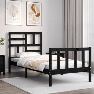 vidaXL Vidaxl - Estructura De Cama Individual Con Cabecero Madera Maciza Negro