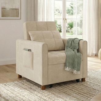 IDMarket Sof&aacute; Cama Emile 1 Plaza 69 X 170 Cm Tejido Chenilla Beige