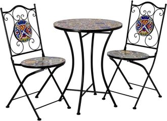 Wanderlust Deco Conjunto mesa y 2 sillas de forja y mosaico