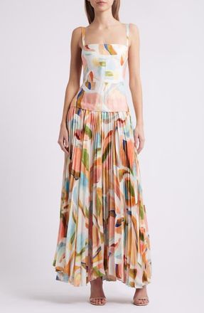Acler Leasgill Abstract Print Open Back Linen Blend Maxi Dress in Cubist Canyon at Nordstrom, Size 10