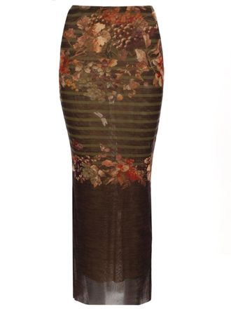 Jean Paul Gaultier Mariniere Grape Printed Semi-Sheer Maxi Skirt