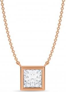 Allurez Princess Lab Diamond Solitaire Pendant Necklace 14K Rose Gold (1.50ct)