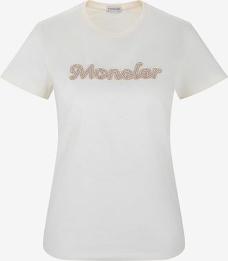 Moncler Schmales Bio-Baumwoll-T-Shirt mit Perlenlogo