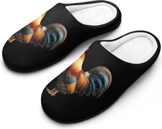 Generic Rooster Funny Mens Cotton Slippers Soft Non-Slip Rubber Sole House Slipper Indoor Outdoor