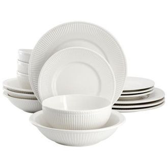 Elama Kate 16 Piece Textu Trim Double Bowl Porcelain Dinnerware Set in White at Nordstrom
